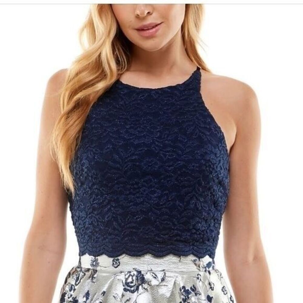 City Studio Womens Navy Foiled  Party 1 Piece top Juniors NWT size 3
